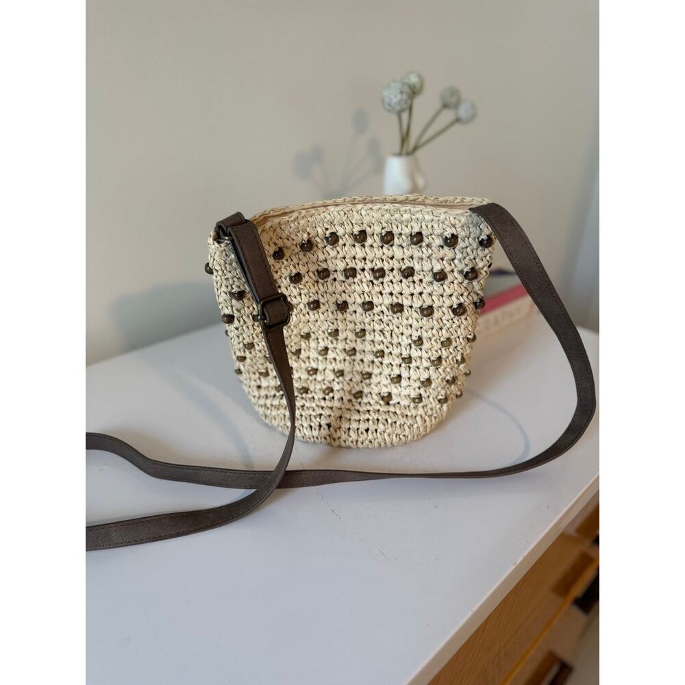 Woven Straw Beaded Crossbody Bag Natural Boho Purse ✨